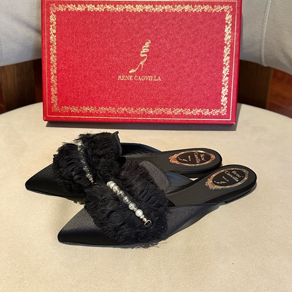 New Authentic Rene Caovilla Satin Crystal Pearl Flat